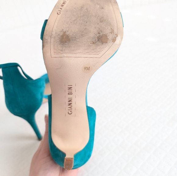 Gianni Bini Suede Teal Open Toe High Heels, size 9, Party Wedding Prom - Picture 2 of 9